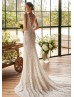 Ivory Lace Allover V Back Boho Chic Wedding Dress